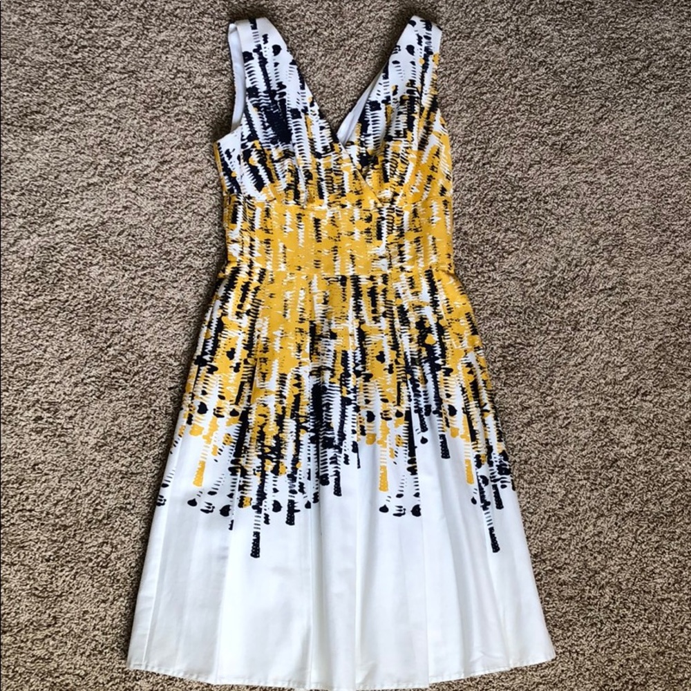 Sleeveless a-line pleated white patterned dress